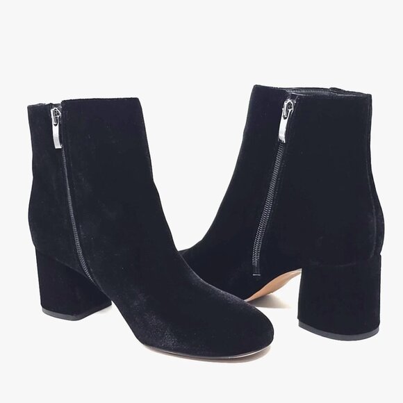 Franco Sarto Jubilee Black Velvet Ankle Chunky Heeled Bootie Women's Size 8M - Picture 1 of 12